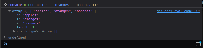 console.dir() output