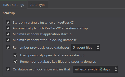 Startup section screenshot