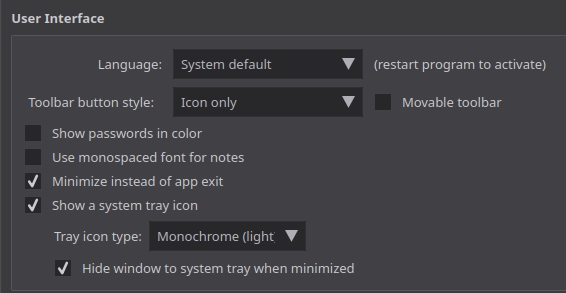 User interface section screenshot